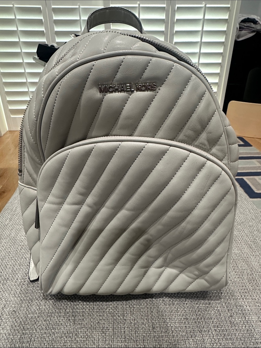 Michael Kors Quilted Small Leather Backpack in Light Gray